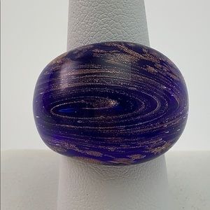 Beautiful Blue, Gold Flake Glass Ring Size 7.5-8